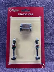Cobblestone Village Miniatures Lamp Posts And Bench Christmas 3 Pieces