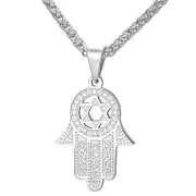 Hamsa Fatima Of Hand Pendant Chain Hamsa Necklace and Chain Religion Silver