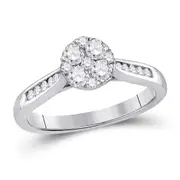 14k White Gold Round Diamond Fashion Cluster Ring 1/2 Cttw