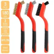 Wire Brush Set 3Pcs Nylon/Brass/Stainless Steel Bristles with Curved Handle Grip