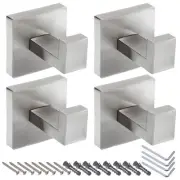 4pcs Bath Towel Hook, Stainless Steel Square Coat Hook Robe Hooks Silver