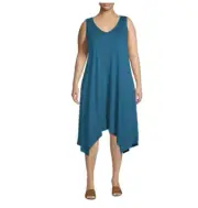 Terra & Sky Women's Plus Size Teal Shark Bite Sleveless Dress Sz 2X (20-22W)