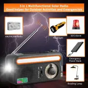 FM/AM/SW Emergency Radio Solar Power Torch 2000mAh Rechargeable & Hand Crank