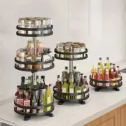 Rotation Spice Rack Organizer Jar Cans 360 Non Skid Steel Storage Tray Seasoning