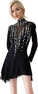 [LIUHUO] Figure Skating Dress Black Turtleneck Big Open Back Mesh Group Girls Competition Performance