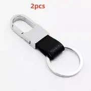 2PCS Black Leather Strap Car Bike Keyring Keychain Key Chain Ring Metal Key ring
