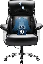 Big and Tall Office Chair 500lbs-Heavy Duty Ergonomic Computer Chair with Extra Wide Seat, High Back Executive Large Desk Chair with Thick Seat and Tilt Rock, Adjustable Lumbar Support-Black