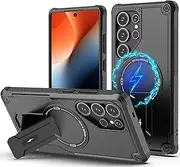 [RUNGOS] for Samsung S24 Ultra Case MagSafe, Built-in Invisible Stand [Strong Magnetic] 15Ft Mil-Grade Shockproof Case for Samsung Galaxy S24 Ultra Case, Heavy Duty Rugged Bumper Magnetic Phone Case