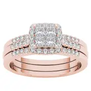 14k Rose Gold Round Cut 0.75Ct Diamond Bridal Set Ring Size 6 Clarity I2