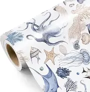 WRAPAHOLIC Ocean Wrapping Paper Roll - Mini Roll - 17 Inch x 9.8 Feet - Octopuses Fish Design for Boys Girls Kids Birthday, Baby Shower