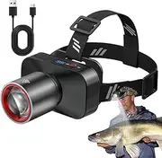 Head Lights for Forehead - Rechargeable Headlamps for Adults | Zoomable Beam 90 Degree Angle Adjustable Powerful Waterproof Headlight for Fishing Hunting Hiking