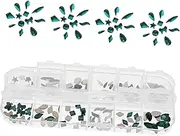 120pcs Nail Art Rhinestones Kit 12 Grids Green Rhinestone for Nail Art Flat Back Rhinestones for Nail Bling Women Home Use