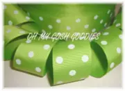 5 YARD SALE - 1.5 HALLOWEEN LIME WHITE POLKA DOTS GROSGRAIN RIBBON