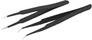 uxcell Metal Anti-Magnetic Pointed Tip Needle Nose w Curved Tweezer Set Black 2 in 1