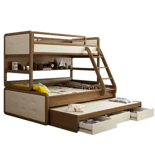 優升北歐高低床雙層床 成人兒童床 小孩實木上下鋪床白臘木三層床