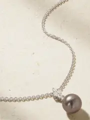 [Mikimoto] Mikimoto - 18-karat White Gold, Diamond And Pearl Necklace - Black - One size One size Black