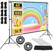 Aumerage Projector Screen with Stand, Outdoor Indoor 120 inch Projection Screen, Portable 16:9 4K HD Rear Front Movie Screen with Carry Bag Wrinkle-Free for Home Theater Backyard Cinema