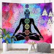 Meagtlva Wall Tapestry, Seven Chakra Tapestry, Yoga Meditation Wall Tapestries Home Decor, Hanging Colorful Buddha Mandala Tapestry for Living Room Studio Room (59x51 IN, Yoga)