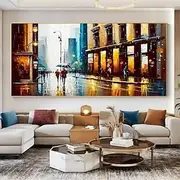 Handmade Oil Painting Canvas Wall Art Decoration Vintage Architectural Street Landscape for Living Room Home Decor Stretched Frame Hanging Painting/Rolled Fram