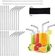 20 Pack Reusable Stainless Straws, 6-inch Short Drinking Straw Stainless Steel, Portable Straw for Cocktails Travel Kid, Metal Cocktails Straw with Cleaning Brush and Carry Bag