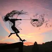 Flower Fairy Elf Dancing with Dandelion Sculpture, Angel Metal Craft Steel Wire Home Decoration, Garden Figures Room Decoration with Standing Pole (Color : Dandelion C)