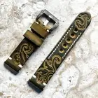 Green and Yellow Embossed Handmade Leather Band Strap for Fitbit Versa 2 and 1