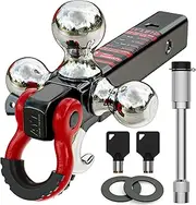Ayleid Trailer Hitch Tri-Ball Mount with Hook&Pin&Rotatable Tow Shackle,Fits 2-in Receiver with 1-7/8-in,2-in,2-5/16-in Hitch Ball with Anti-Theft Locking Hitch Pin