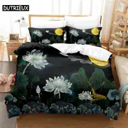 a2157 Bed Sheets Lotus Bedding Set Duvet Cover Set Bedding Digital Printing Bed Linen Bedding Set Fashion Design3-Piece Bedding Set (1 Duvet Cover