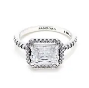 NEW 100% Authentic PANDORA 925 Ale Rectangular Sparkling Halo Ring 192391C01