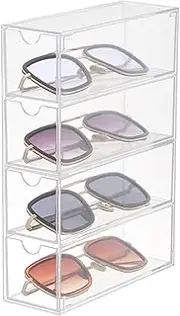 [Generic] Acrylic Glasses Organizer - Sunglasses Case for Table,4-Layer Tabletop Eyeglass Display Case, Eyewear Collection Box for Jewelry Watch