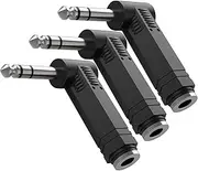 Tunghey Right Angle 6.35mm Adapter, 3 Pack 1/4" Stereo Male Plug to Female Jack Audio Adapter for Speaker, Headphone, Guitar, Digital Piano, Amp
