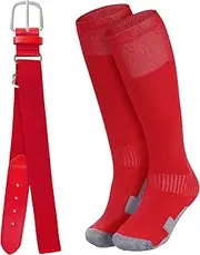 [Dxhycc] Youth Baseball Socks and Belt Combo Set Adjustable Softball Baseball Socks and Belt Elastic Waist Belt for Boys Girls, Red, Medium, Red, Medium