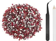 uxcell 5000pcs Flatback Rhinestones Resin, SS12 3mm Resin Rhinestones Bulk Round Shine Gems with Pickup Tools for DIY Nail Art Tumblers Mugs Clothes, Bright Red