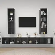 Wall Mounted TV Stands Entertainment Center Set, High Gloss Grey Media Cabinet, Living Room Furniture, Modern Bedroom Storage Shelves