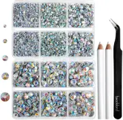 6736 Pcs Hotfix AB Crystal Rhinestones Kit with Tweezers and Wax Pencil