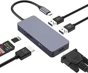 USB C Hub, HOPDAY Docking Station, 6 in 1 Dual Monitor USB C Adapter with VGA, 4K HDMI, USB 3.0 Ports, SD/TF Card Reader, Compatible with MacBook Pro/Air, Dell/HP/Lenovo
