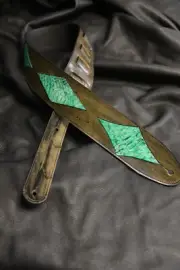 Guitar strap leather tooled all hand made in USA 3" tuscon inlay SB L green