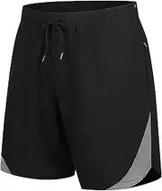 [HRUI] Men's Gym Shorts Quick Dry Sports Shorts Lightweight Running Training Casual Short with Zipper Pockets…