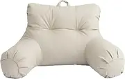 A Nice Night Faux Leather Reading Pillow for All Season,Wedge Bedrest Pillow Backrest with Arms Back Support for Sitting Up in Bed/Couch,Natural