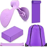 Halloscume 5 Pcs Thigh Master Exerciser Kits for Women Pelvic Floor Exercise Devices with Resistance Band and Yoga Block Storage Backpack Inner Thigh Exerciser for Arm Leg Toner Hip Workout Home Gym