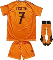 [LeenBD] 2024/2025 New Vini Jr. #7 Madrid Away Kids Soccer Jersey lbd4 Football Futbol Socks Gift Set Youth Sizes