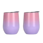 Stainless Steel Wine Tumbler with Lids, Double Wall Vacuum Insulated Travel Cup for Cocktail, Drink, Coffee, Tea and Beer 360ml - 2PACK - Pink with Purple