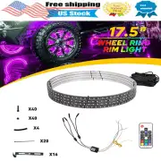 4Pcs 17.5in Double Row LED Wheel Ring Lights Bluetooth Color RGB Rim Lights APP