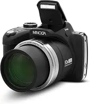 [Minolta] Pro Shot 16MP HD Digital Camera – 53x Optical Zoom, 1080p Full HD Video, Optical Stabilization, 3-inch LCD, Panorama, HDR, Face Detection, Smart Modes, 16GB Card (Black)