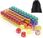 100Pcs Colored Dice Set Standard 16Mm Game Dice Bulk with a Black Drawstring