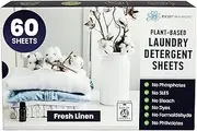 ECOFRIENDS Plant-based Laundry Detergent Sheets, 100% Plastic-Free, Biodegradable, Powerful Cleaning Effect - Box of 60 Sheets - Fresh Linen