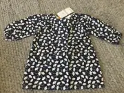 PUMPKIN PATCH blue white print dress long sleeves BNWT Size 6-12mths
