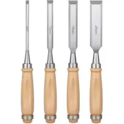 Flat Chisels Set of 4 Wood Carving Chrome Vanadium Steel Chamfering Finishing