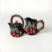 Gorgeous RARE 3D Cherry Design By Apple Tree Pitcher, Tea Pot & Mug Lot NWT