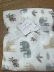 DREAMGRO WHITE BLANKET JUNGLE ANIMALS COLORFUL UNISEX TIGER ZEBRA ELEPHANT SOFT